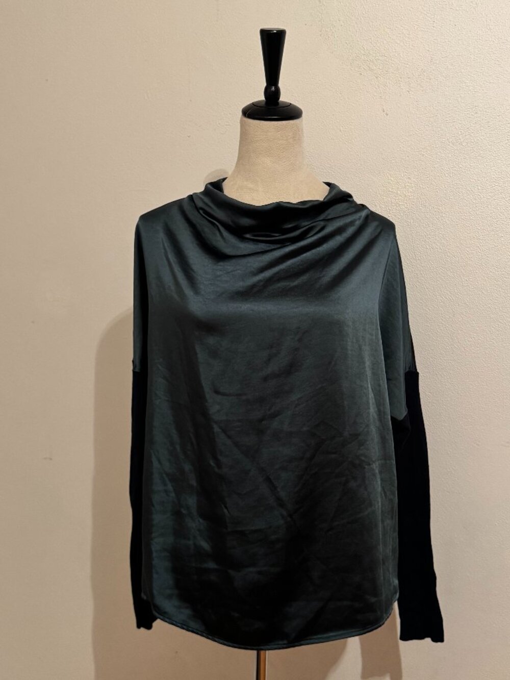 Melissa Nepton Draped Neck Mixed Fabric Blouse – Size M